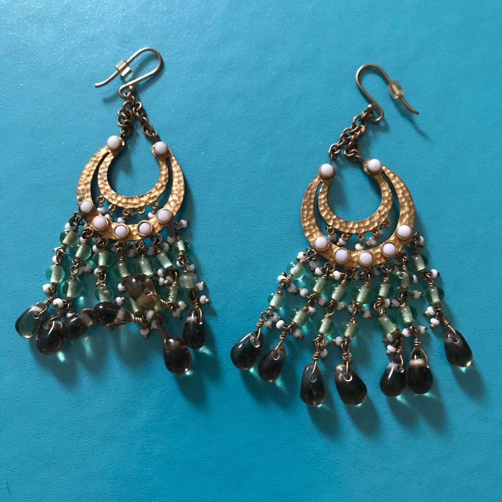 4/$25 Gold, Green, And Brown Dangle Earrings